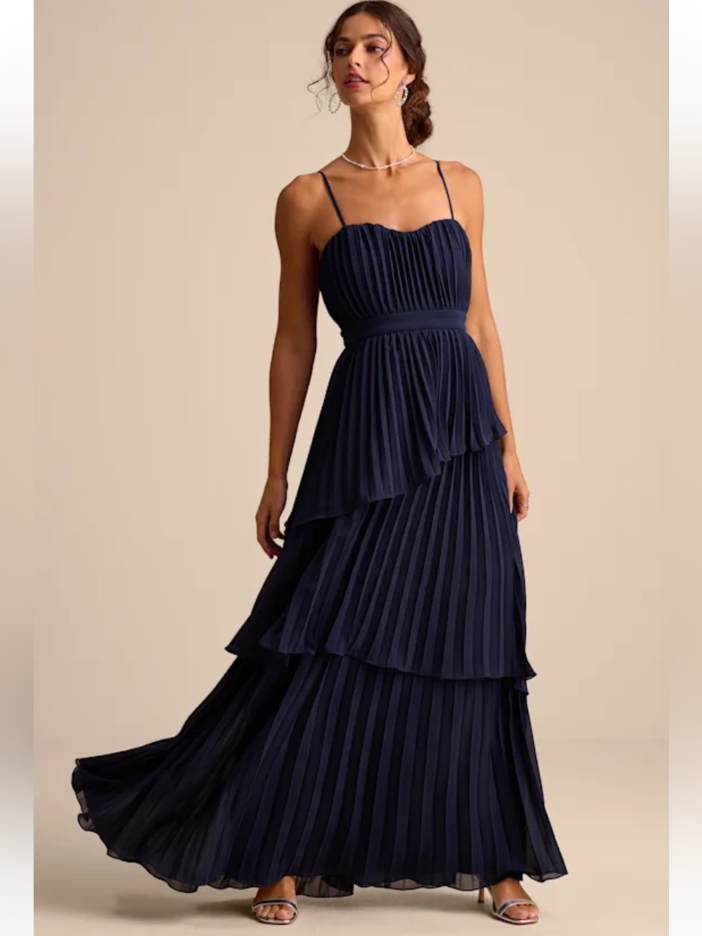 Lulus Jehone Navy Blue Pleated Tiered Maxi Dress NWT Size 3X Sleeveless Prom